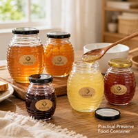 Pot de conservation en verre à rayures horizontales transparentes avec couvercle à vis en métal noir, récipient de cuisine hermétique pour miel, confiture, épices, aliments secs