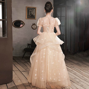 Champagne Cheongsam Evening Dress High Neck Empire Waist 3D Stereoscopic Patterns Chinoiserie Coming Of Age Ceremony Gown - Product Image 4
