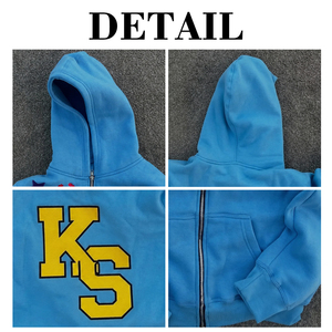 OEM Custom Manufacturers Embroidery Logo Drop Shoulder 100% Cotton Heavyweight <b>Plain</b> Fleece Oversized Zip up <b>Hoodie</b> for Men - Product Image 6