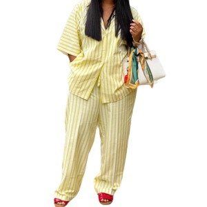 Women's New Arrival Striped Short-Sleeve Oversized Top & High-Waisted <b>Pants</b> African Casual 2-Piece Set Fashion - Product Image 1