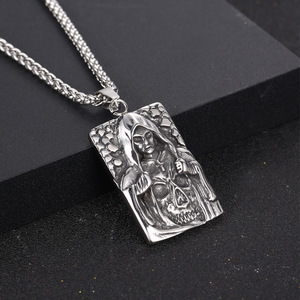 Titanium Steel Skull Reaper Pendant Necklace Men's Hip Hop <b>Cross</b> Charm SP893 - Product Image 3