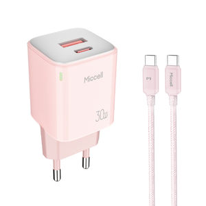 Chargeur compact GaN Miccell avec alimentation PD 30W et deux ports USB-C pour les utilisateurs d'iPhone, de <span class=keywords><strong>Samsung</strong></span> et les voyageurs d'affaires - Product Image 1