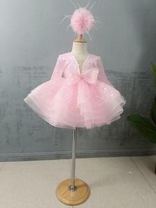 2025 Nieuwe Custom Lovertjes Bloem Meisje Jurk Feestkleding Kinderen 1 Jaar Oude Baby Verjaardag Prinses Zwarte Gezwollen Jurk - Product Image 4