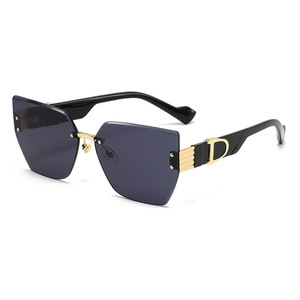 Gafas de Sol Cuadradas sin Marco para Mujer, Lentes de PC Negras, Protección UV400, Estilo Moderno para Fiestas - Product Image 1