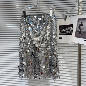 <span class=keywords><strong>Jupe</strong></span> mi-longue <span class=keywords><strong>H</strong></span> pour fille, argentée, à grandes paillettes, style urbain <span class=keywords><strong>et</strong></span> tendance - Product Image 3