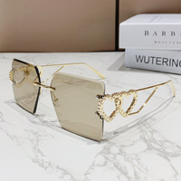 Nouvelles Lunettes de Soleil Cœur Amincissantes Sans Monture à Bords Coupés, Grande Taille, Style Mode Européen et Américain, Protection Solaire, Nouveauté Transfrontalière