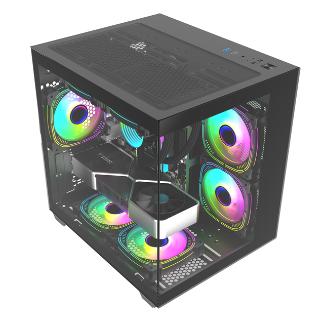 Mid Tower Desktop Panoramic Tempered Glass Tower with Side Glass White Pc Casing Cpu Cabinet Atx Cooling Gaming Computer case