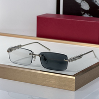 Lunettes de soleil de luxe sans monture rectangulaires pour hommes, décorées de pointes dorées, branches métalliques, verres foncés UV400, lunettes de soleil tendance pour femmes