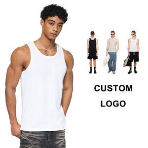 Wholesale <b>Men's</b> 100% Cotton Custom Logo O-Neck Sleeveless Tshirt Casual Regular Fit Blank T-Shirt 315gsm Knitted Fabric T Shirt - Product Image 1