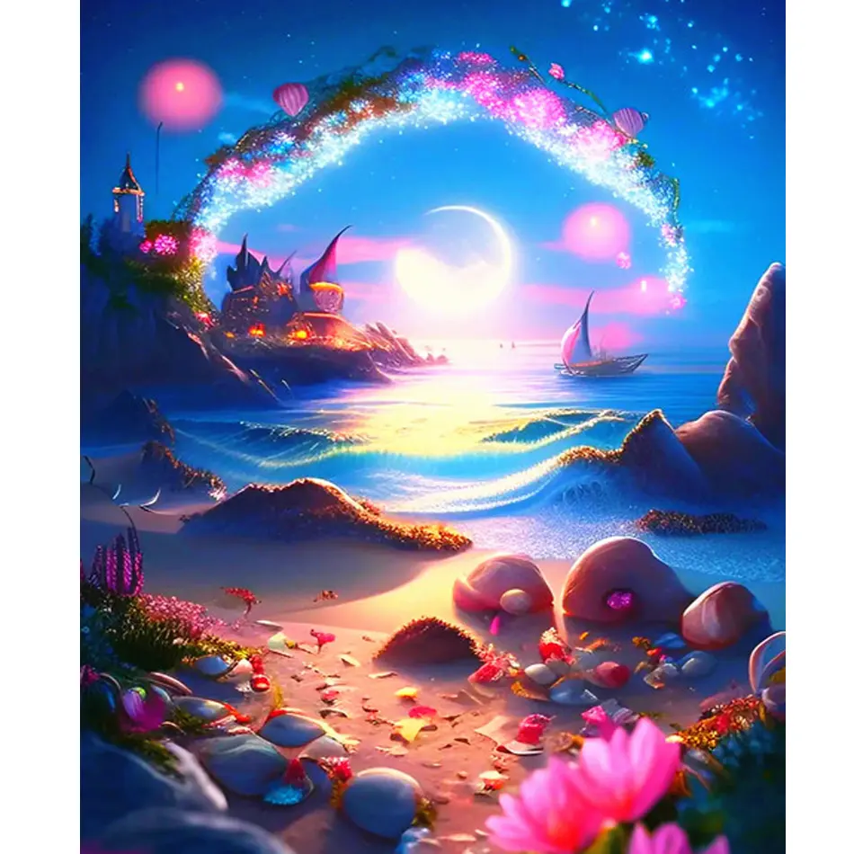 Painting By Numbers For Adults Starter Kit Fantasy Beach Night Picture With Numbers Crafts For Home Decors 40x50cm/16x20inch