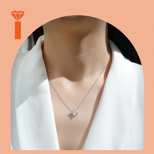 Collana con Ciondolo a Quadrifoglio in Moissanite, Design Trendy ed Estetico, <span class=keywords><strong>Argento</strong></span> <span class=keywords><strong>925</strong></span> N13597 con Certificato GRA, Placcato in Rodio, Collana Statement per Donna - Product Image 2