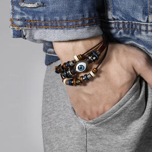 Gelang Aloi kulit rambut sapi mode <span class=keywords><strong>2026</strong></span> perhiasan tombol jepret gelang kulit mata setan berlapis untuk pria - Product Image 2