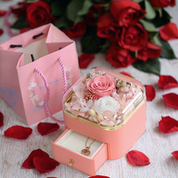 Boîte carrée en gros pour fleurs préservées, boîte à bijoux, porte-bague rose éternelle, cadeau pour femme, Saint-Valentin, Fête des Mères, Remise de diplôme
