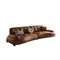 Canapé simple en cuir véritable de luxe rétro, fauteuil minimaliste italien en cuir de vachette première couche, pieds en bois, éponge et latex, pour salon