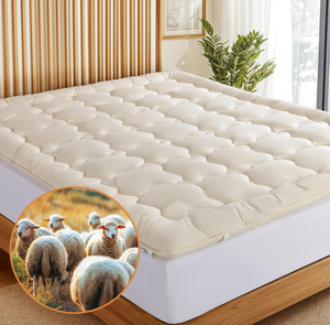 Tissu en <span class=keywords><strong>coton</strong></span> respirant et doux pour la peau de qualité supérieure sur-matelas de remplissage en laine mérinos 100% biologique avec bandes élastiques - Product Image 1
