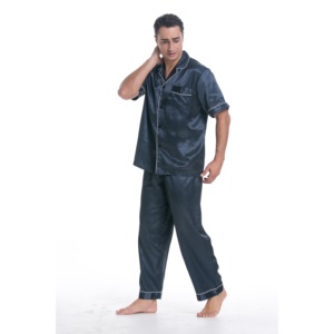 Pyjama d'été thermique en satin grande taille pour <span class=keywords><strong>homme</strong></span>, à manches courtes, brodé en soie, motifs de chemises de nuit pour lune de miel, vêtements de nuit pour couples - Product Image 4