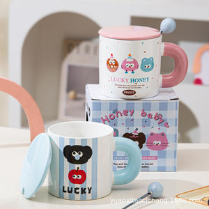 Nozomi Hara Cartoon Ceramic <b>Mug</b> <b>With</b> <b>Lid</b> And Spoon <b>Coffee</b> Cup For Home Gift Couple Use - Product Image 4
