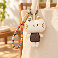 Porte-clés en tissu en forme d'animaux avec sangles tressées colorées, styles lapin, ours, chat et grenouille