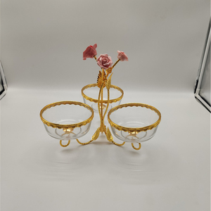Luxury Double Layer Golden Metal Plastic Cake Candy Box Chocolate Dry Fruit Food Serving Tray Plate Storage Organizer