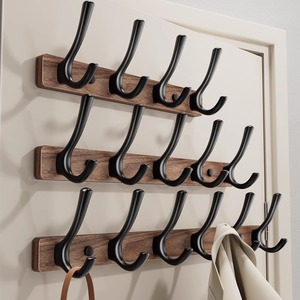 ตะขอไม้ติดผนังแบบมีกาวในตัว ราวแขวนเสื้อผ้าดีไซน์มินิมอลสำหรับทางเข้าบ้าน ไม่ต้องเจาะ - Product Image 1