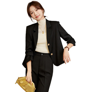 Women's Short Professional Suit Set Polyester Worsted Anti-Wrinkle Spring Office Lady Style - Product Image 5
