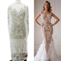 Applique en dentelle argentée pour tissu de mariage, motifs de broderie complets sur tout le corps, applique en cristal pour corsage, WDP-069