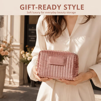 Pochette de maquillage en velours matelassé de grande taille avec fermeture éclair personnalisée, motif de fil tendance, pour femmes