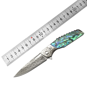 Produit le plus vendu Couteau <span class=keywords><strong>de</strong></span> survie personnalisé Lames en Damas Lame et manche en résine d'abalone Roulement à billes Couteau pliant - Product Image 6