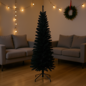 Sapin de Noël artificiel noir mince de 7,5 pieds avec support métallique pliable, léger, installation facile, utilisation en intérieur - Product Image 2