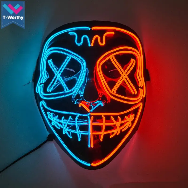 TW-M113 2022 Neues Design Halloween Horror EL Maske Cosplay Ghost Skull LED Maske mit El Wire für Party