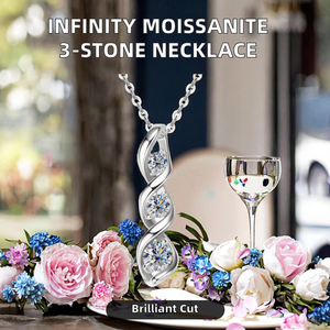 Collier en argent sterling couleur D avec 3 pierres de moissanite en forme d'infini pour femme - Vente en gros directe usine - Product Image 2