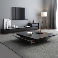 Table basse en bois moderne et minimaliste avec rangement, design géométrique multifonctionnel, élégante pour le salon, mobilier de maison
