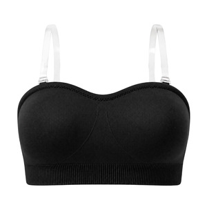 Soutien-gorge sans couture sans armatures pour femme, coupe pleine, sans bretelles, dos nu, couleur unie, en tricot de Spandex et Nylon, avec coussinets amovibles - Product Image 5
