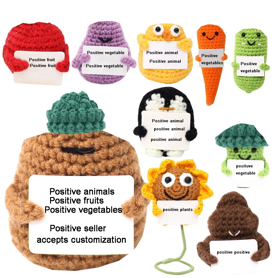 Wholesale Cute Handmade Knitted Positive Animal Vegetable Fruit Crochet Amigurumi Toys Kitting Cartoon Plants