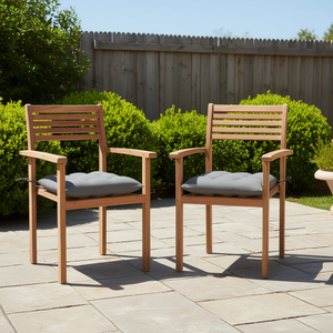 Ensemble de 2 chaises de jardin en teck avec coussins gris, mobilier d'extérieur en bois au design contemporain pour patio ou cour - Product Image 3