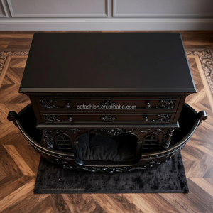 Cama para Mascotas <span class=keywords><strong>de</strong></span> Lujo OE-FASHION, Estilo Gótico, Negra, <span class=keywords><strong>de</strong></span> Madera Maciza, con Forma <span class=keywords><strong>de</strong></span> Bote, con Cajones <span class=keywords><strong>de</strong></span> Almacenamiento - Product Image 5
