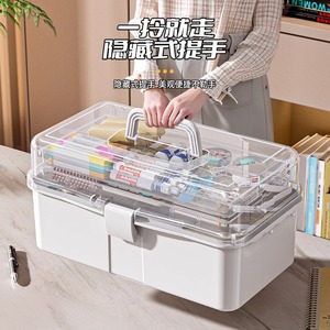 Boîte de rangement transparente à trois couches pour papeterie de bureau, pliable, avec couvercle, pour outils artistiques, pinceaux, fournitures de calligraphie - Product Image 4