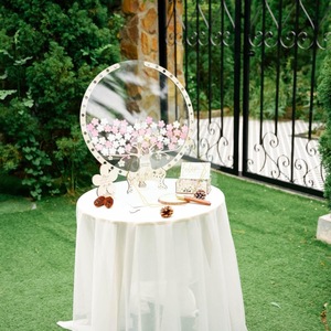 Décoration de table de mariage en bois, motif floral cercle fleur de cerisier, découpe pour livre d'or et arbre de signature - Product Image 3