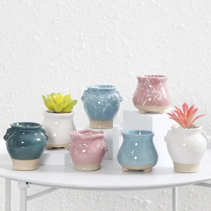 Handgemachte kreative minimalist ische kleine Farn Sukkulenten Halter Blume Keramik Topf Vase für Geschenk Garten Schreibtisch Dekoration