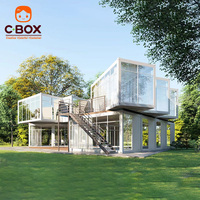 Cbox Casa Contenedor Modular de Dos Pisos con Muro Cortina de Cristal para Jardín, Ocio y Entretenimiento, de Empalme Multimódulo