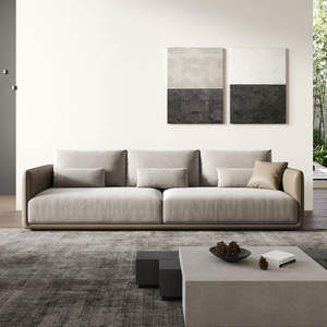 Set Sofa Persegi Minimalis Elegan dengan Bingkai Kain & Kulit Berwarna-Blok - Modern Mewah Ringan Multi-Kursi - Product Image 2
