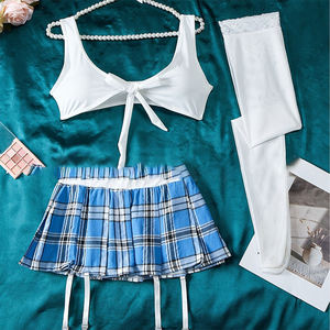 Nuevo uniforme de baile de moda, camiseta sin mangas cómoda para mujer, falda a cuadros, ropa interior, conjunto de dos piezas - Product Image 2