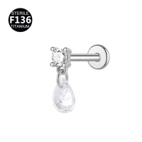 Pendentif goutte d'eau en alliage de titane F136 avec zircon, clou d'oreille, clou de lèvre, clou de cartilage d'oreille