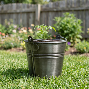 AK Brass Small <b>mini</b> metal nickel silver antique bucket for table flower <b>vase</b> planter pots bucket rustic finishing home decor - Product Image 1