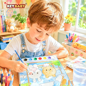 Ensemble de livres de coloriage à l'aquarelle pour tout-petits, thèmes mignons avec des peintures solides vibrantes et des autocollants, jouet artistique créatif de voyage pour garçons et filles - Product Image 5