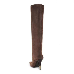 Soft Suede Thin High Heel <b>Long</b> Boots Wide Fit Stiletto Shoes Women's on Knee High Booties - Product Image 3