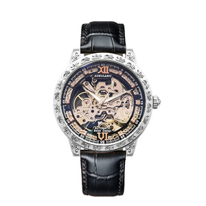 <span class=keywords><strong>Montre</strong></span> automatique pour homme AOKULASIC 2120, vintage, avec lunette <span class=keywords><strong>gravée</strong></span>, cadran squelette entièrement ajouré, bracelet en cuir, <span class=keywords><strong>montre</strong></span> mécanique de luxe - Product Image 6
