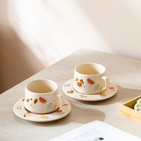 Ensemble tasse et soucoupe en céramique à motif de dessin animé mignon, tasse à café au lait INS pour couple, pour le thé de l'après-midi