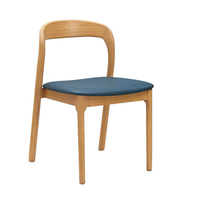 Chaise de salle à manger en bois massif naturel, coussin en PU bleu marine, design moderne et simple, pour usage domestique ou en restaurant