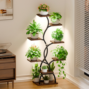 Support de plantes en spirale DNA avec 3 lampes LED à spectre complet, étagère de présentation en bois et métal à 8 niveaux et 12 pots pour salon - Product Image 5